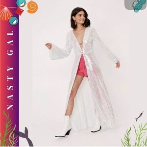 Nasty Gal Sequin Detail Button Down Longline Blouse